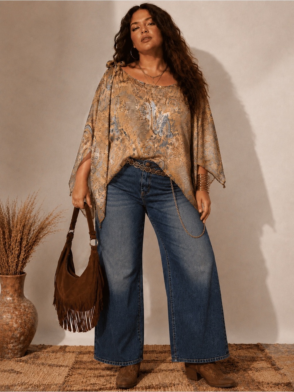 Vintage Y2K Separates NYC 100% Silk Paisley Asymmetrical Boho Flowy Top 3X